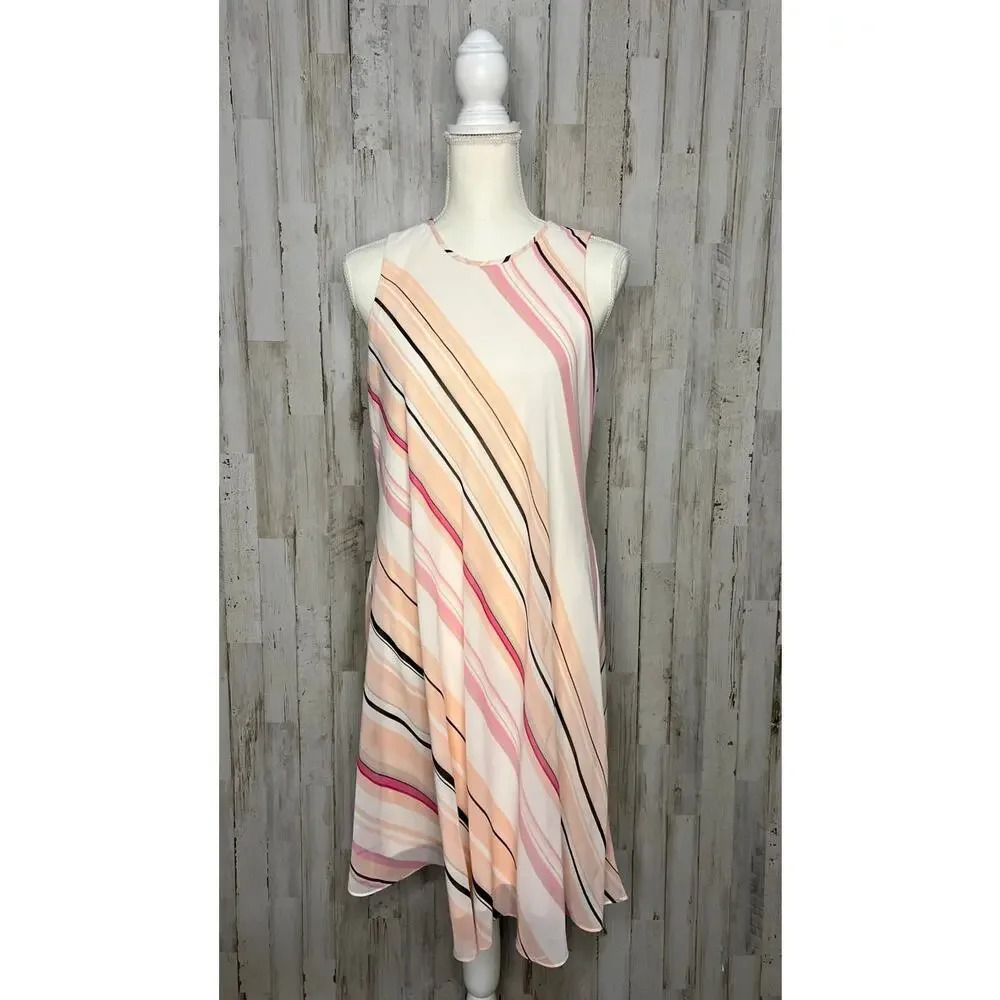 Calvin Klein Women's Size 10 Striped A-Line Midi Dress‎ Multicolor